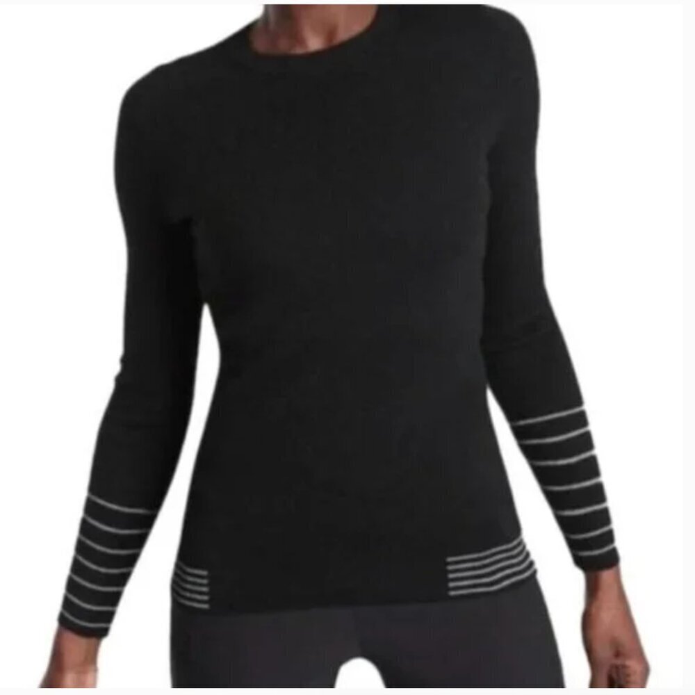 Athleta Table Rock Sweater Black Silver Merino Wool Thermolite Ribbed